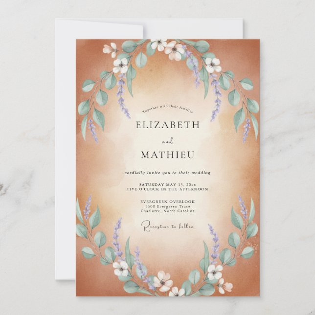 Terracotta Artistic Meadow Wedding Invitation (Front)