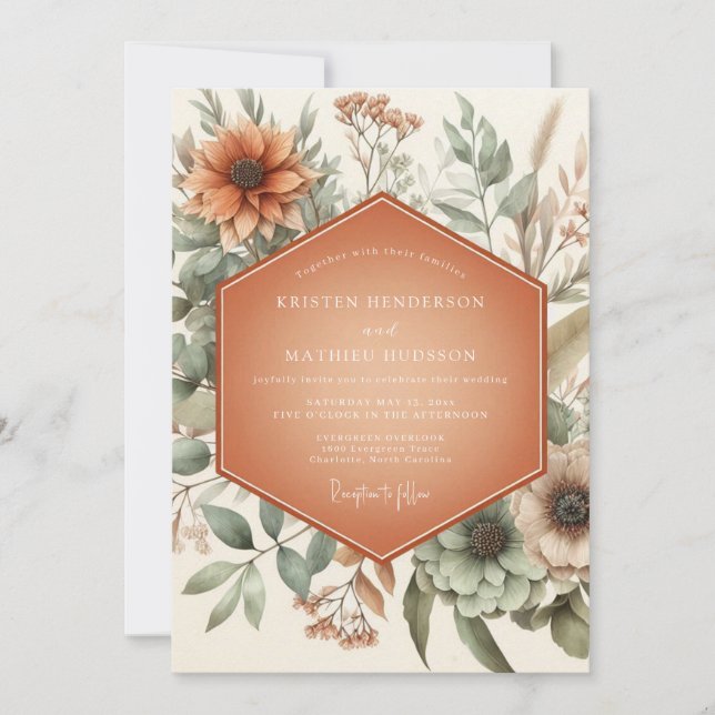 Terracotta Autumn Bloom Wedding Invitation (Front)