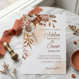 Terracotta Autumn Daisy Floral Earthy Wedding Invitation