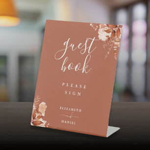 Terracotta Autumn Fall Rustic Floral Guest Book Pedestal Sign