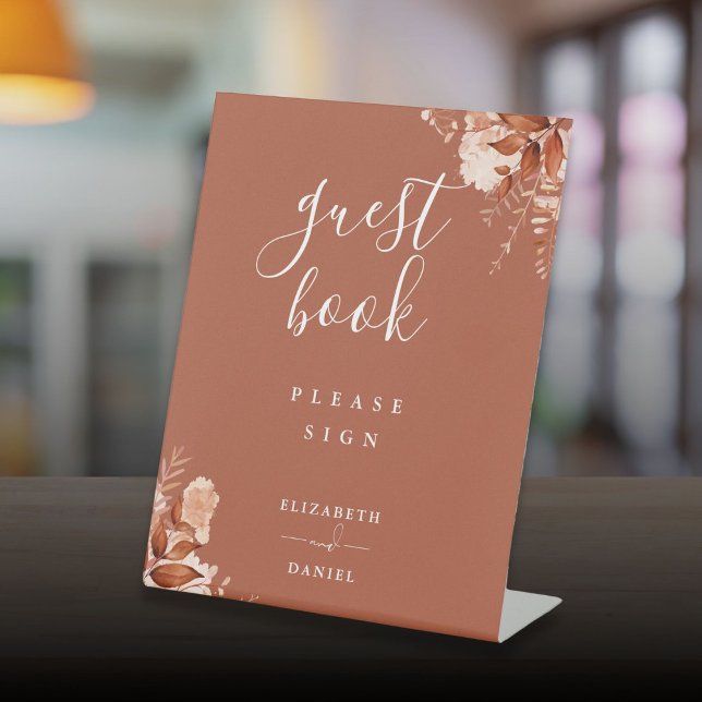 Terracotta Autumn Fall Rustic Floral Guest Book Pedestal Sign (Terracotta Autumn Fall Rustic Floral Guest Book Pedestal Sign)