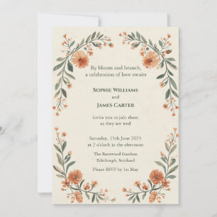 Terracotta Autumn Floral Arch Wedding Invitation