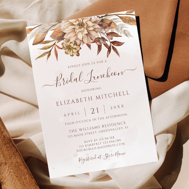 Terracotta Autumn Floral Boho Fall Bridal Luncheon Invitation (Creator Uploaded)