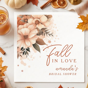 Terracotta Autumn Floral Fall in Love Bridal Napkin