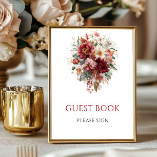 Terracotta Autumn Floral Guest Book 8x10 Sign