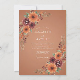 Terracotta Autumn Floral Romance Wedding Invitation