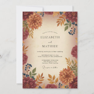 Terracotta Autumn Foliage Eucalyptus Wedding Invitation