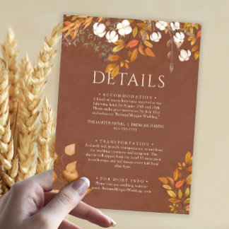 Terracotta Autumn Leaves Boho Fall Wedding Details Enclosure Card