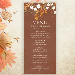 Terracotta Autumn Leaves Boho Fall Wedding Menu