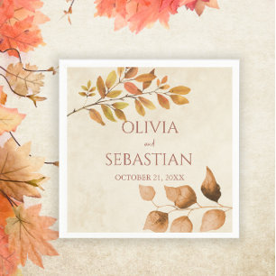 Terracotta Autumn Leaves Boho Fall Wedding Napkin