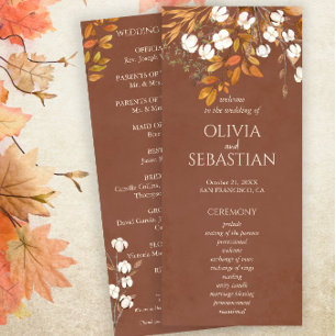 Terracotta Autumn Leaves Boho Fall Wedding Programme