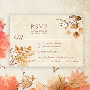 Terracotta Autumn Leaves Boho Fall Wedding RSVP Card