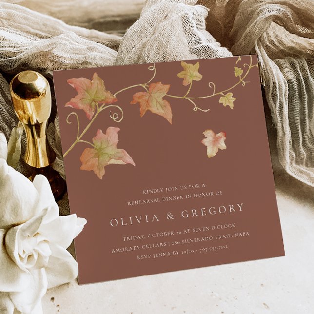 Terracotta Autumn Leaves Fall Rehearsal Dinner Invitation (Creator Uploaded)