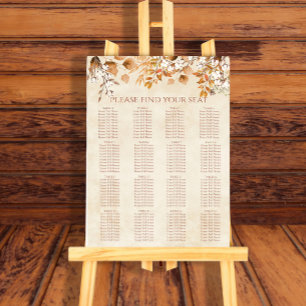 Terracotta Autumn Leaves Wedding Seating Chart