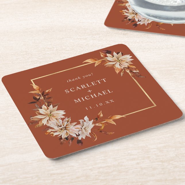 Terracotta Autumn Paper Coaster (Rustic Terracotta Autumn Floral Paper Coaster by Painted Paperie
)
