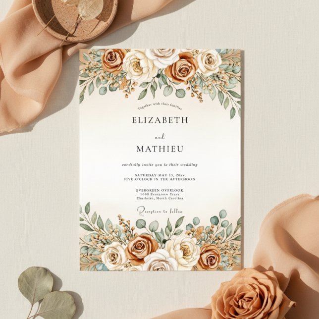 Terracotta Autumnal Botanical Wedding Invitation (Creator Uploaded)