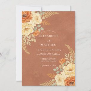 Terracotta Autumnal Floral Wedding Invitation