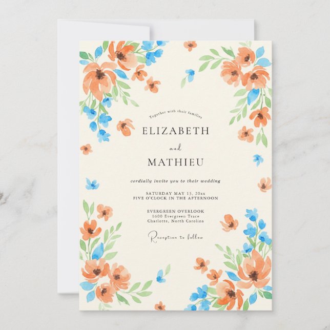 Terracotta Azure Poppy Wedding Invitation (Front)