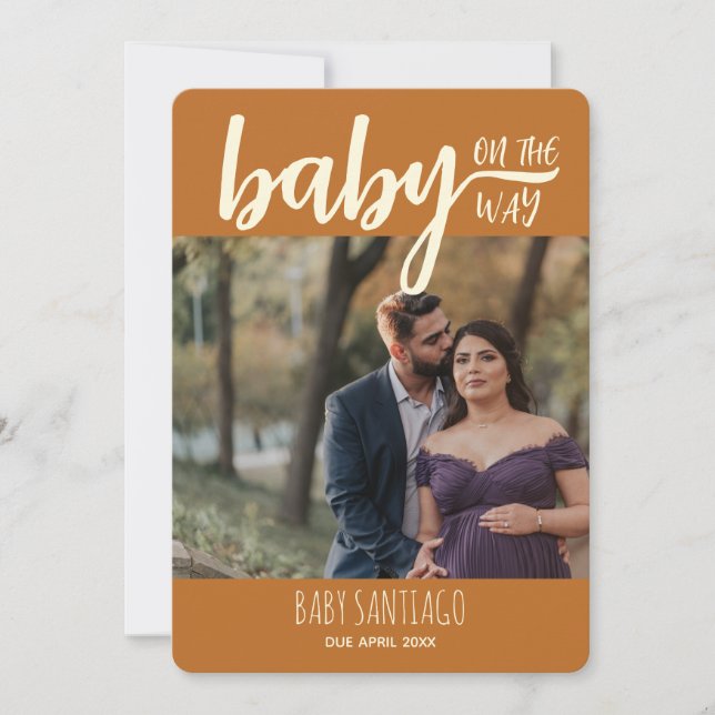 Terracotta Baby on the Way Photo Pregnancy  Announcement (Front)