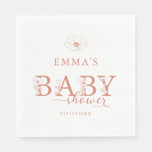 Terracotta Baby Shower | Elegant Wildflower Floral Napkin (Front)