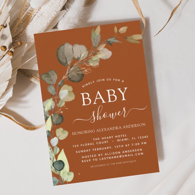 Terracotta Baby Shower Greenery Eucalyptus Invitation (Creator Uploaded)