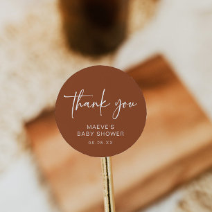 Terracotta Baby Shower Round Sticker Modern Simple