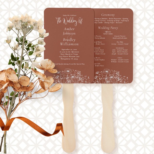 Terracotta Background Wildflower Floral Program Hand Fan (Creator Uploaded)
