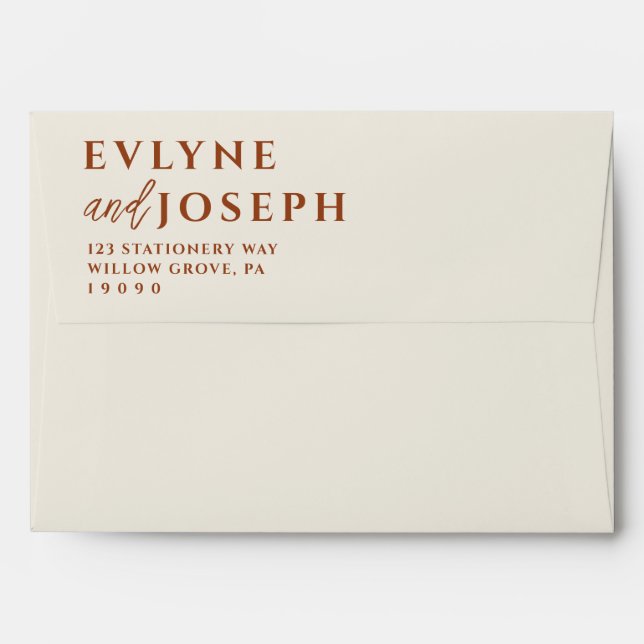 Terracotta Beige Boho Earthy Bold Unique Wedding   Envelope (Back (Top Flap))