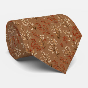 Terracotta Beige Botanical Wedding Groom Groomsmen Tie