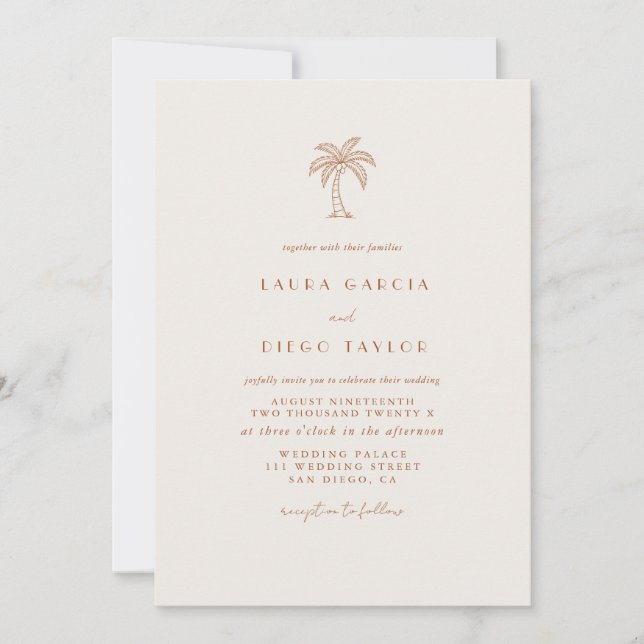 Terracotta Beige Palm Elegant Script  Invitation (Front)