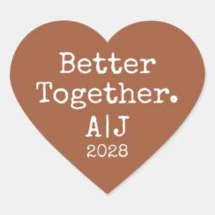 Terracotta Better Together Rustic Wedding Initials Heart Sticker