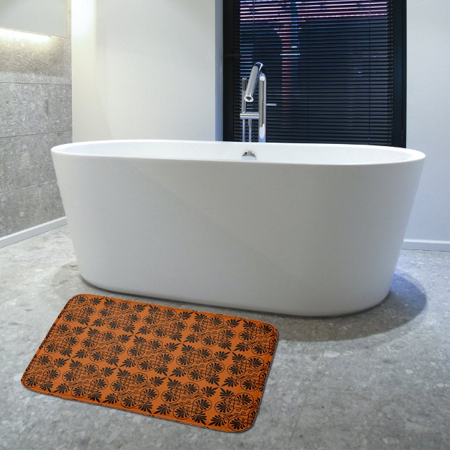 Terracotta Black Ancient Greek Meander Pattern Bath Mat (Creator Uploaded)