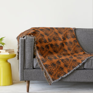 Terracotta Black Ancient Greek Meander Pattern Throw Blanket