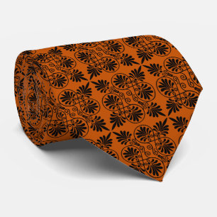 Terracotta Black Ancient Greek Meander Pattern Tie