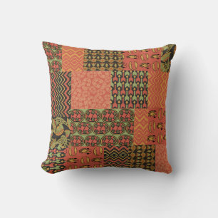 Terracotta, Black Egyptian Tribal Faux Patchwork Cushion