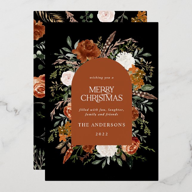 Terracotta black floral arch modern Christmas Foil (Front/Back)