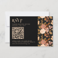 Terracotta Black Floral Autumn QR Code Wedding