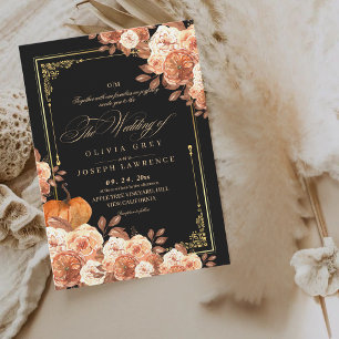 Terracotta Black Floral Boho Rustic Wedding I Invitation