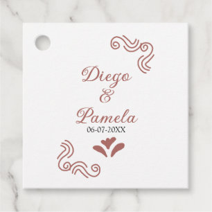 Terracotta black rustic spanish wedding couple en favour tags