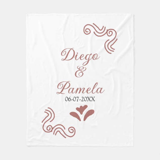 Terracotta black rustic spanish wedding couple en fleece blanket (Front)