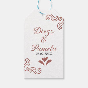 Terracotta black rustic spanish wedding couple en gift tags