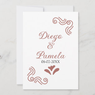 Terracotta black rustic spanish wedding couple en invitation