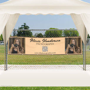 Terracotta & Black Script QR Code Minimalist booth Banner