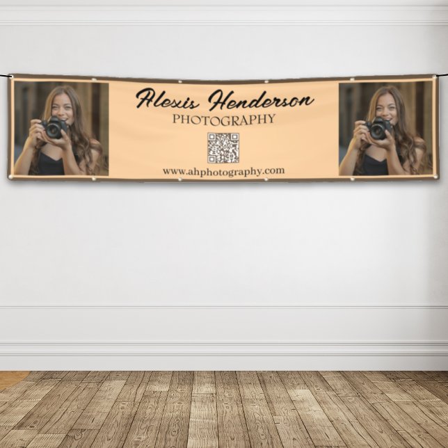 Terracotta & Black Script QR Code Minimalist Booth Banner (Creator Uploaded)