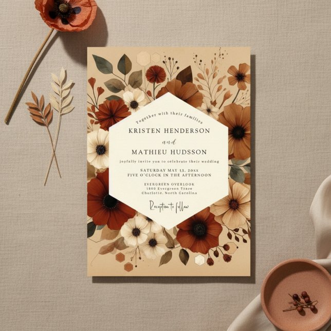 Terracotta Bloom Autumn Wedding Invitation (Creator Uploaded)
