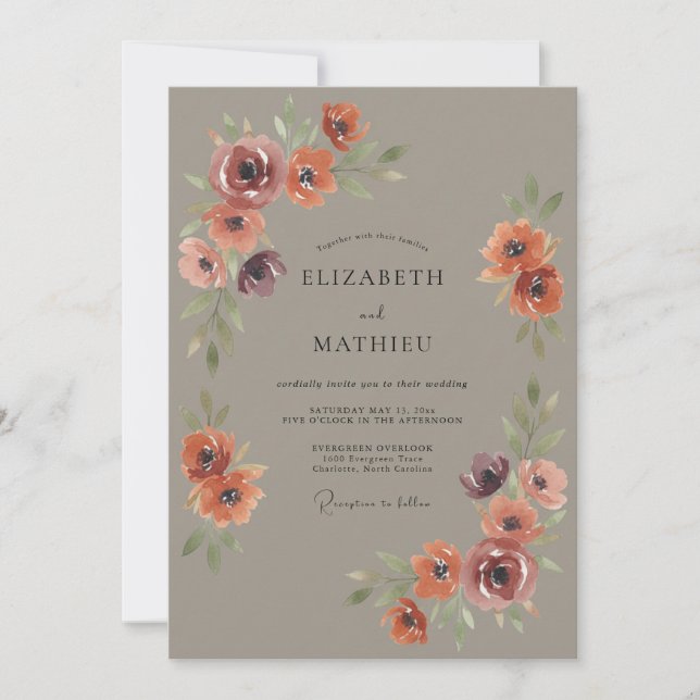 Terracotta Bloom Autumn Wedding Invitation (Front)