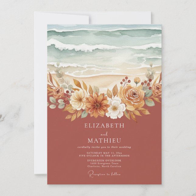 Terracotta Bloom Coastal Wedding Invitation (Front)