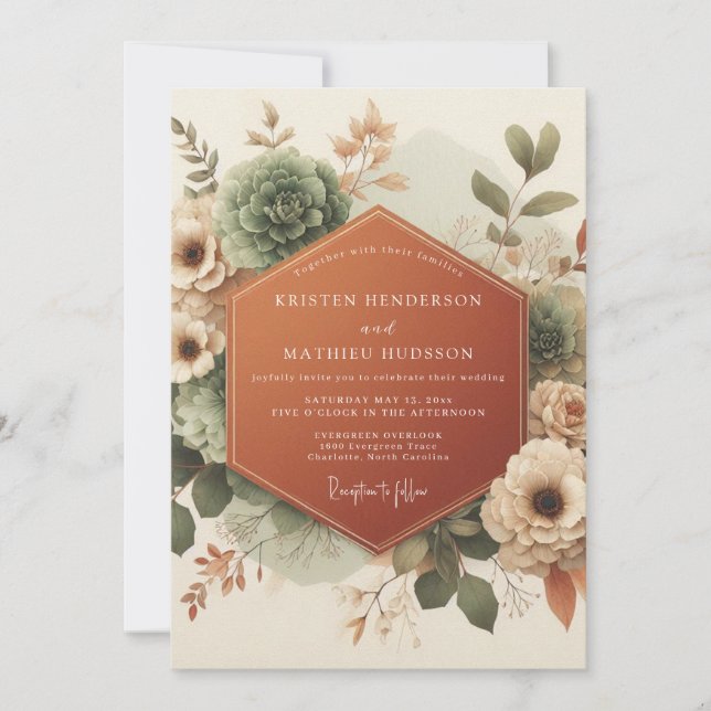 Terracotta Bloom Romance Wedding Invitation (Front)
