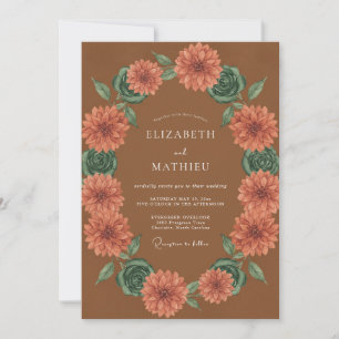 Terracotta Bloom Wreath Wedding Invitation