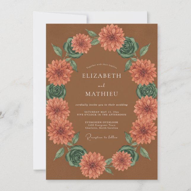 Terracotta Bloom Wreath Wedding Invitation (Front)
